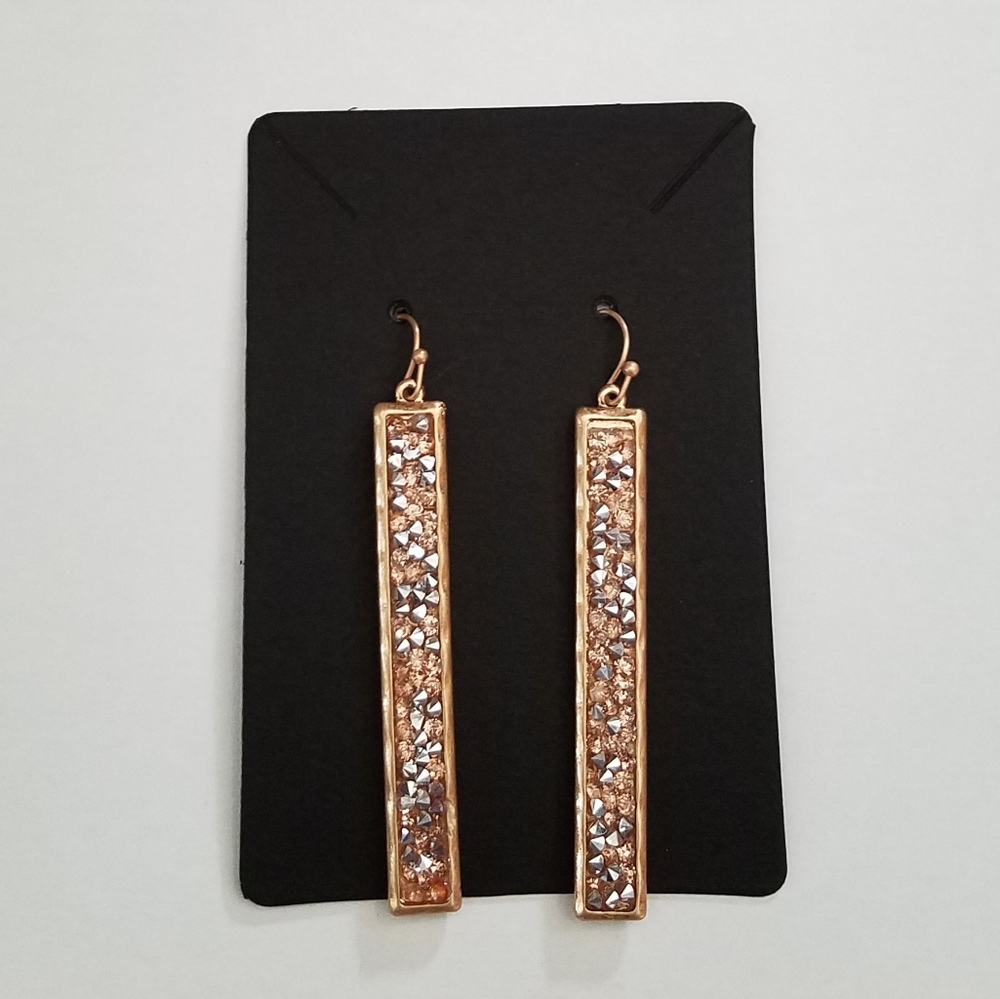 Gold Stone Bar Dangle Earrings (NWOT)